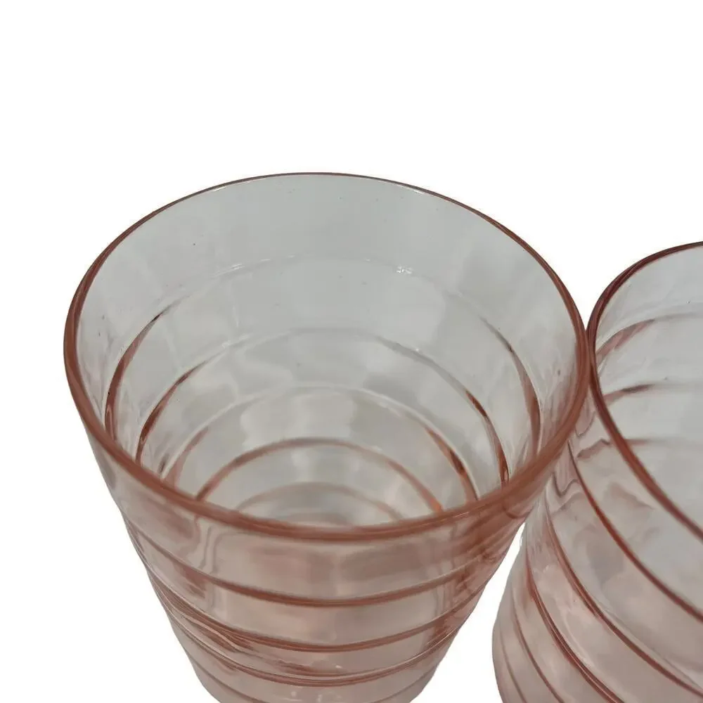 Vintage Anchor Hocking Block Optic Tumbler Glasses Pink Depression‎ Glass